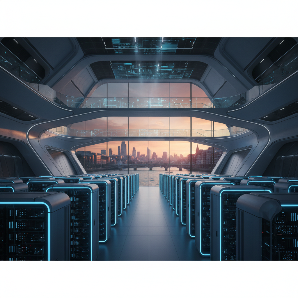 런던의 현대적인 데이터센터 전경