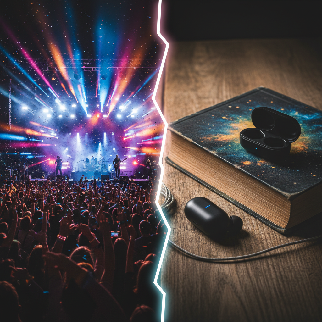 콘서트 공연장 열기와 오디오북 청취