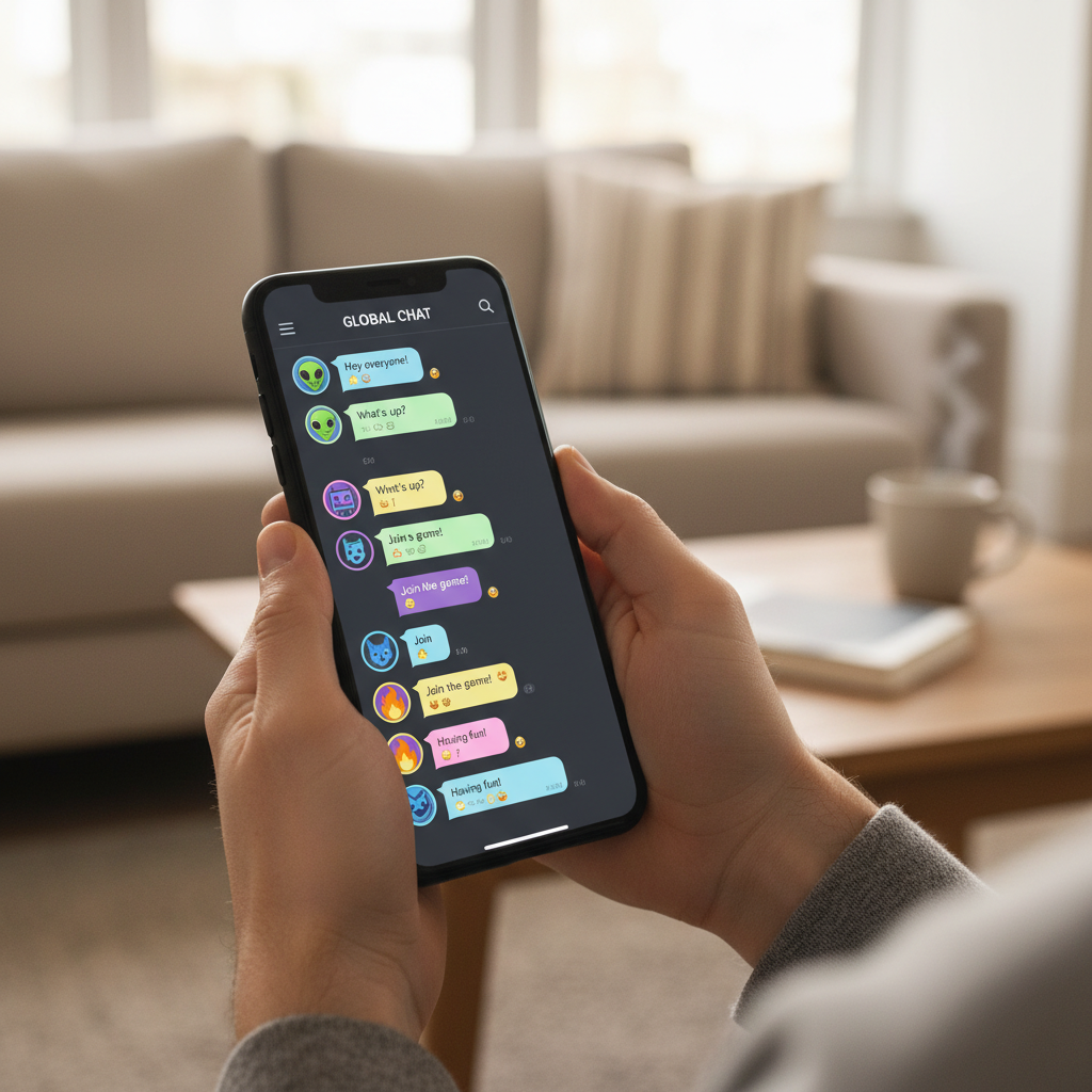 스마트폰으로 실시간 채팅을 확인하는 모습