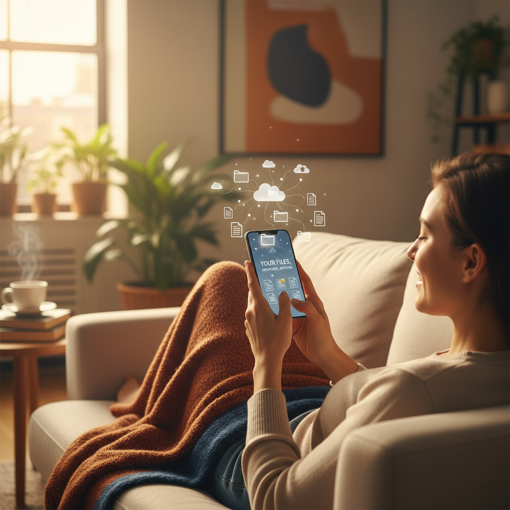 스마트폰으로 파일을 확인하는 사용자