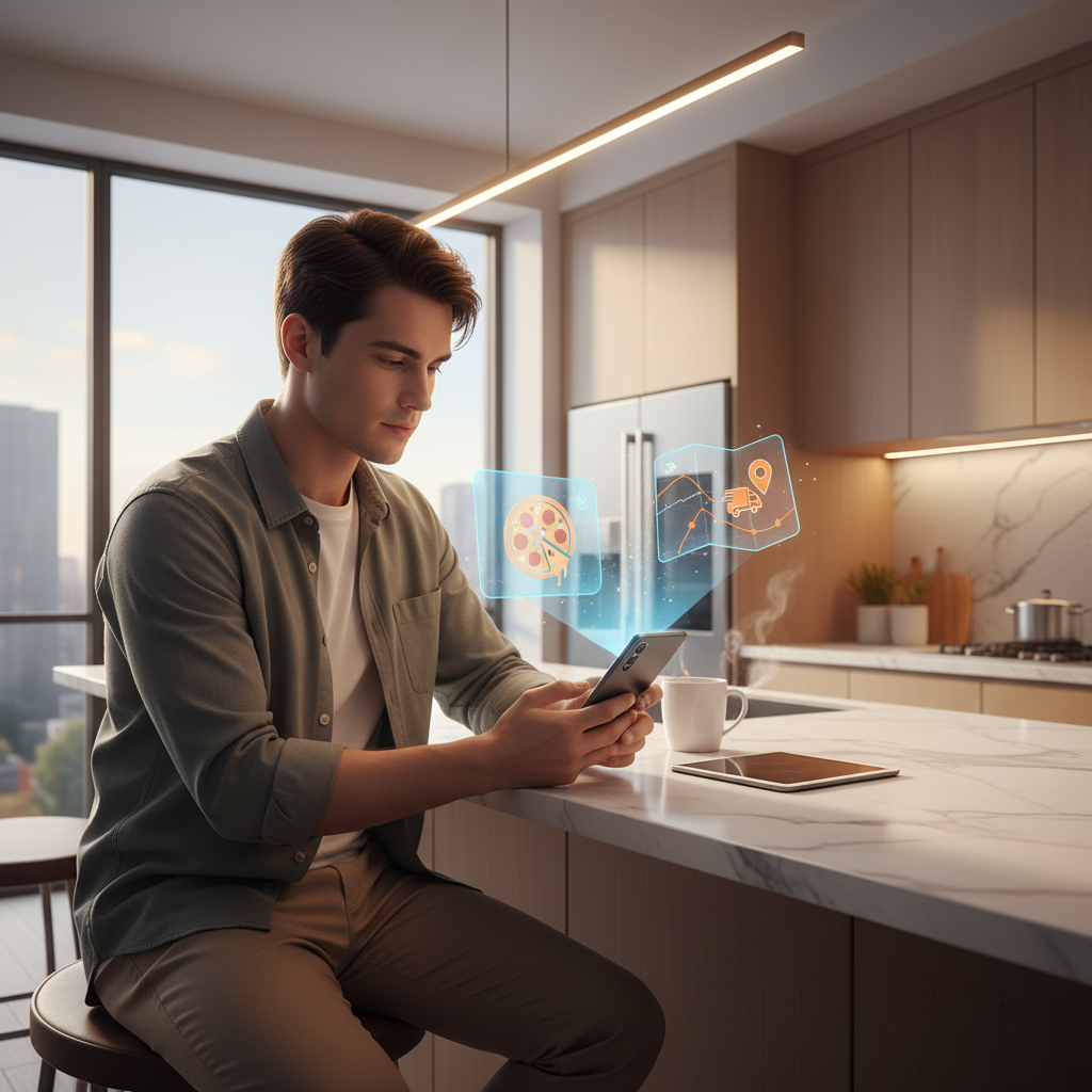 스마트폰으로 음식을 주문하는 모습