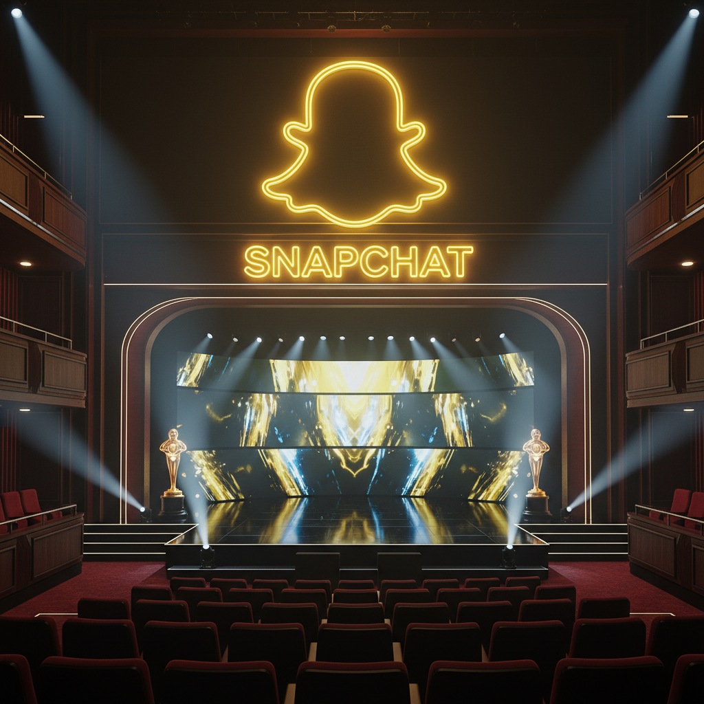 스냅챗 로고가 빛나는 화려한 시상식 무대