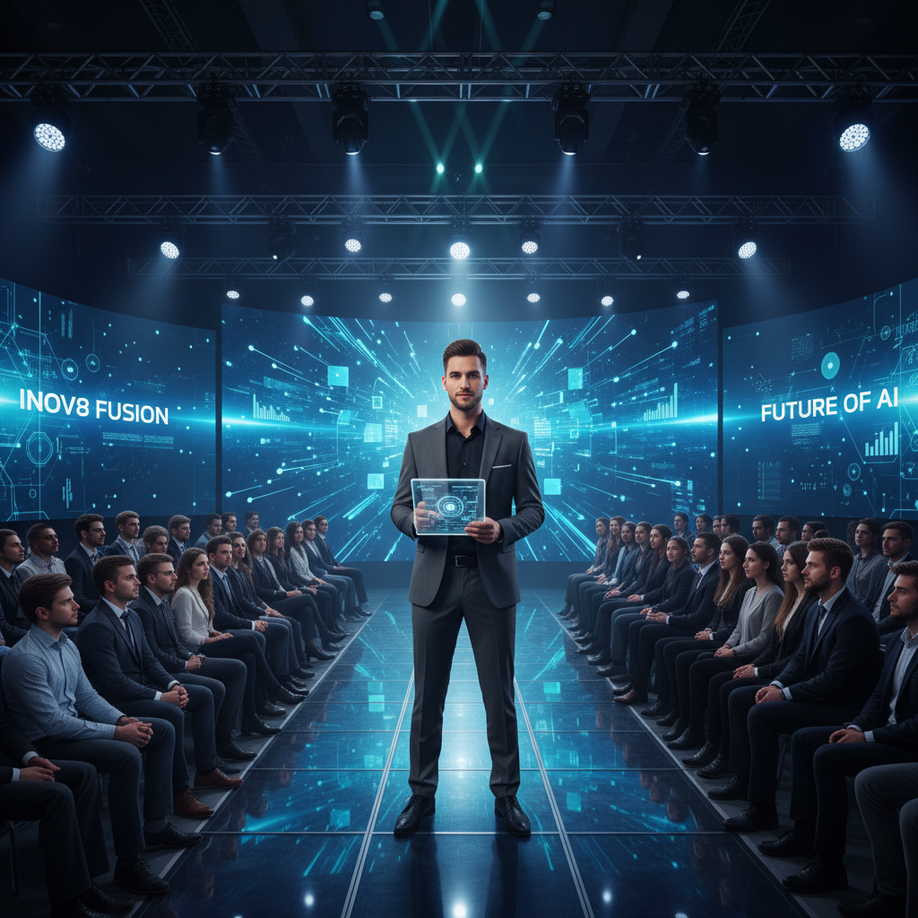 대형 화면 앞에서 진행되는 긴장감 넘치는 피칭 대회