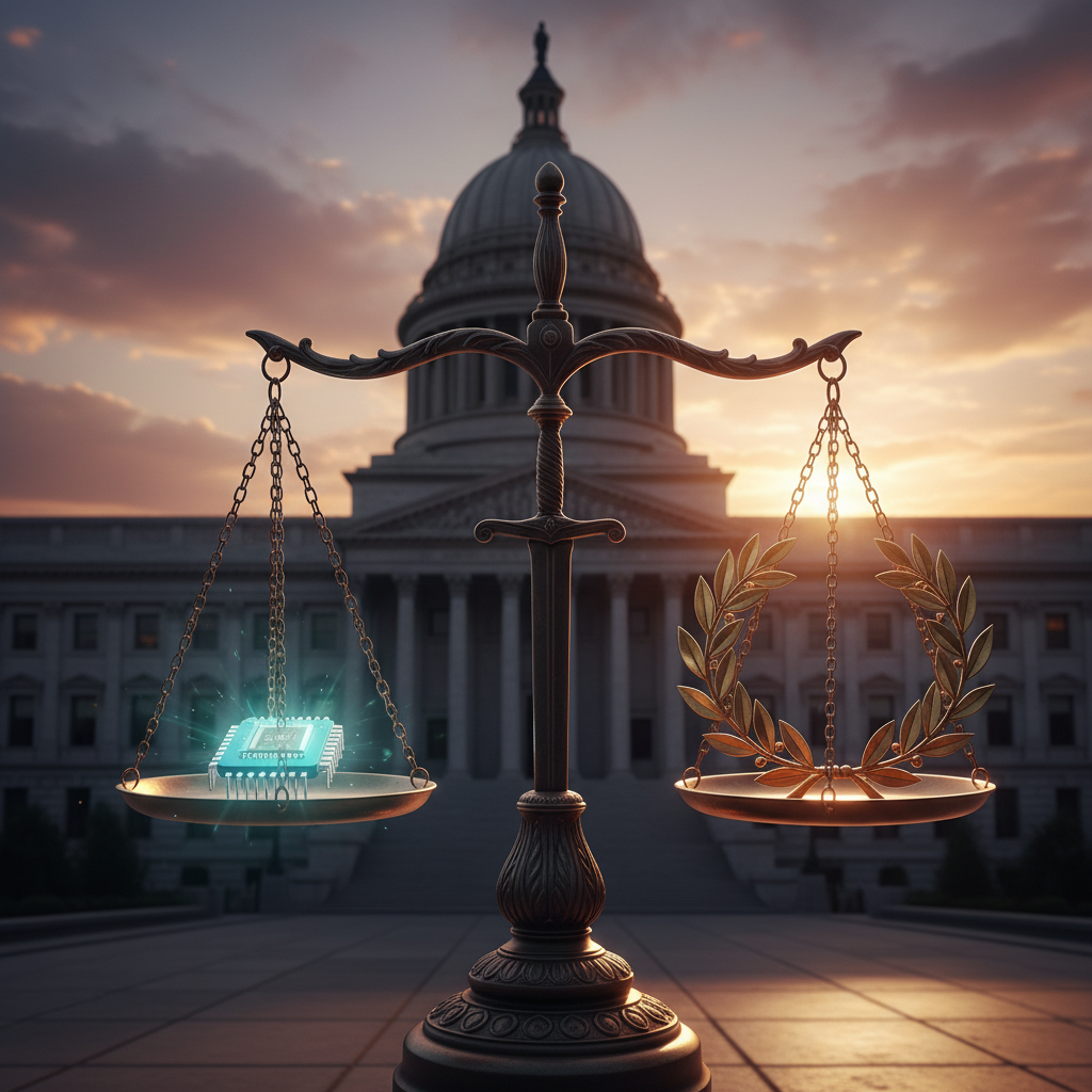 정의의 저울 위에 놓인 마이크로칩