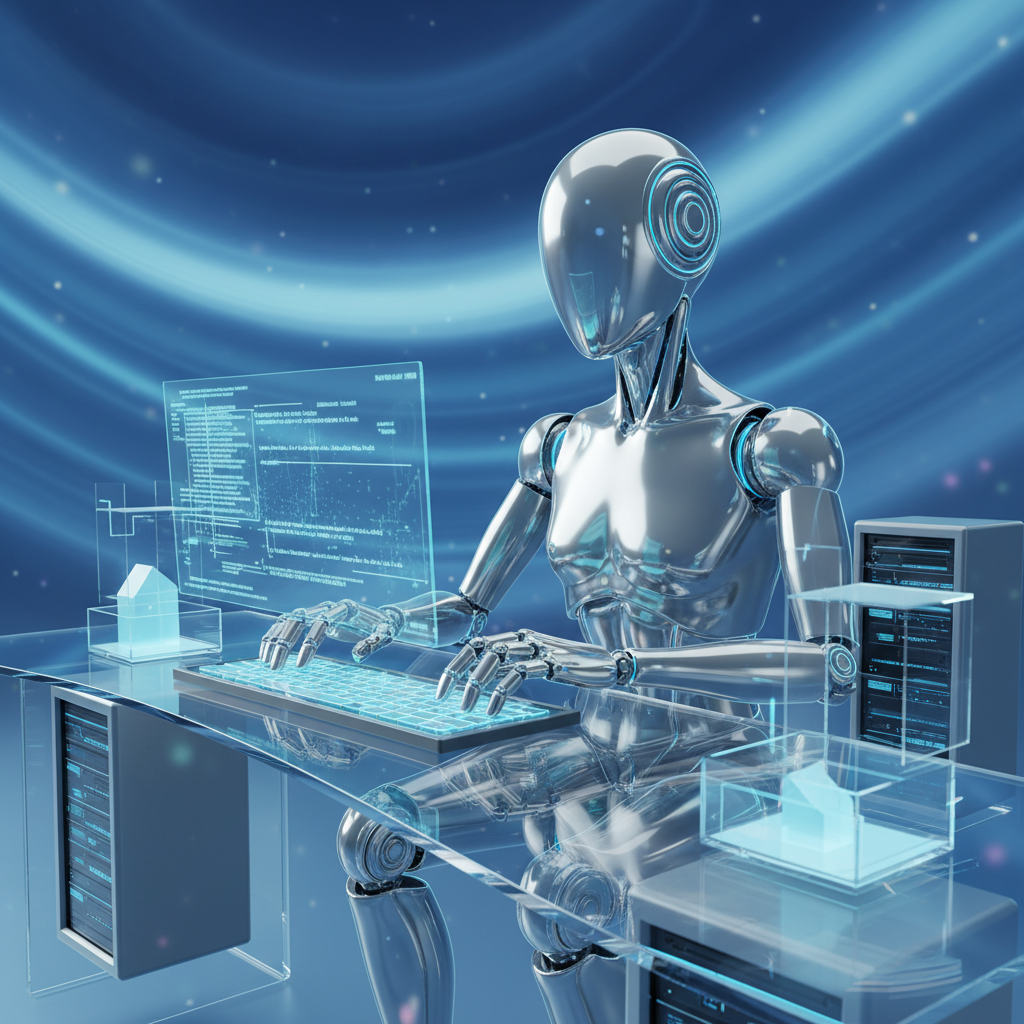 미래지향적인 AI 비서가 글을 작성하는 이미지