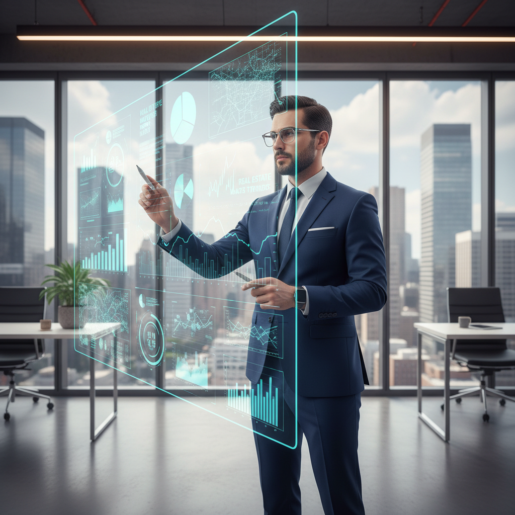 현대적인 사무실에서 AI 도구를 사용하는 전문가