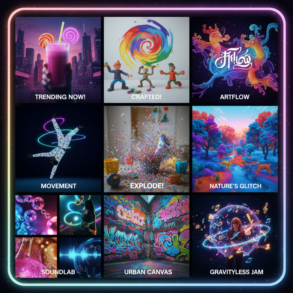 소셜 미디어에 적합한 역동적이고 창의적인 AI 비디오 결과물들