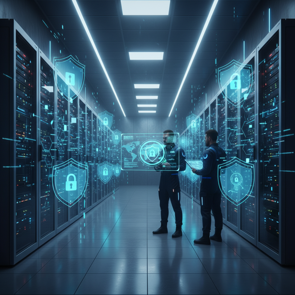 보안 서버실과 데이터를 보호하는 AI 시스템