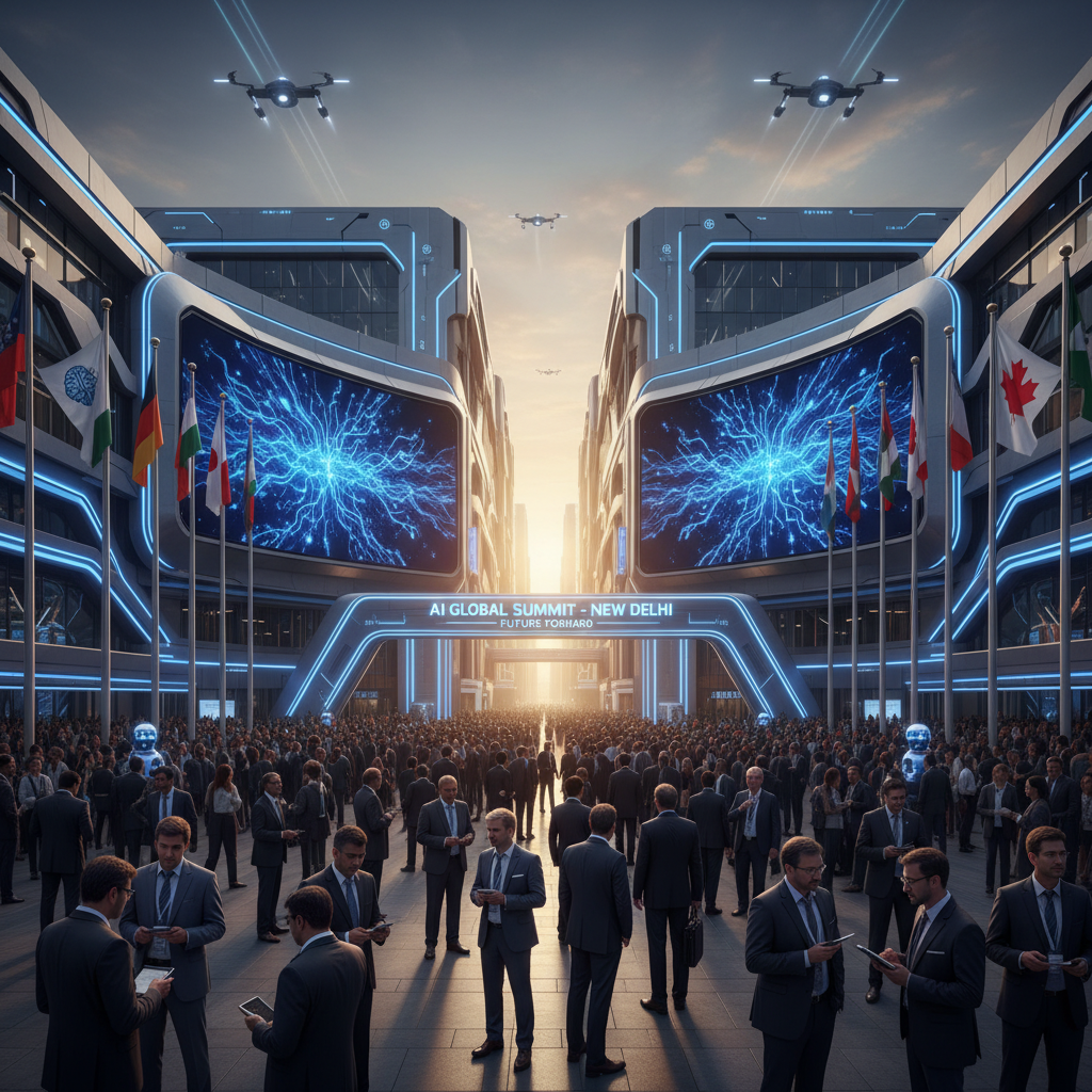 델리 AI 엑스포가 열리는 현대적인 행사장 전경