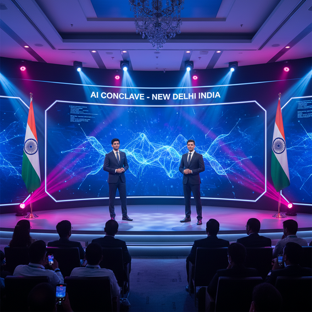인도 AI 서밋 무대 위에서 거리를 두고 선 두 수장