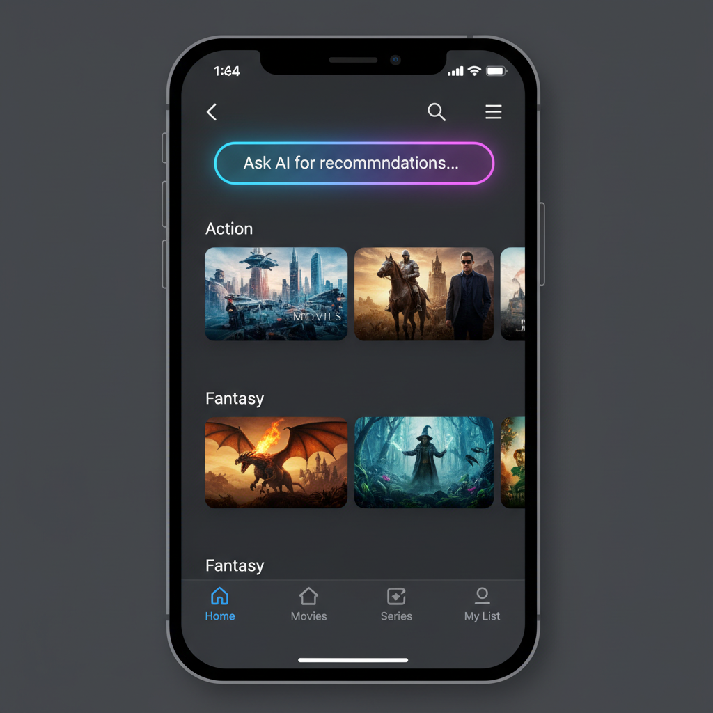 스마트폰 스트리밍 앱의 AI 검색 인터페이스