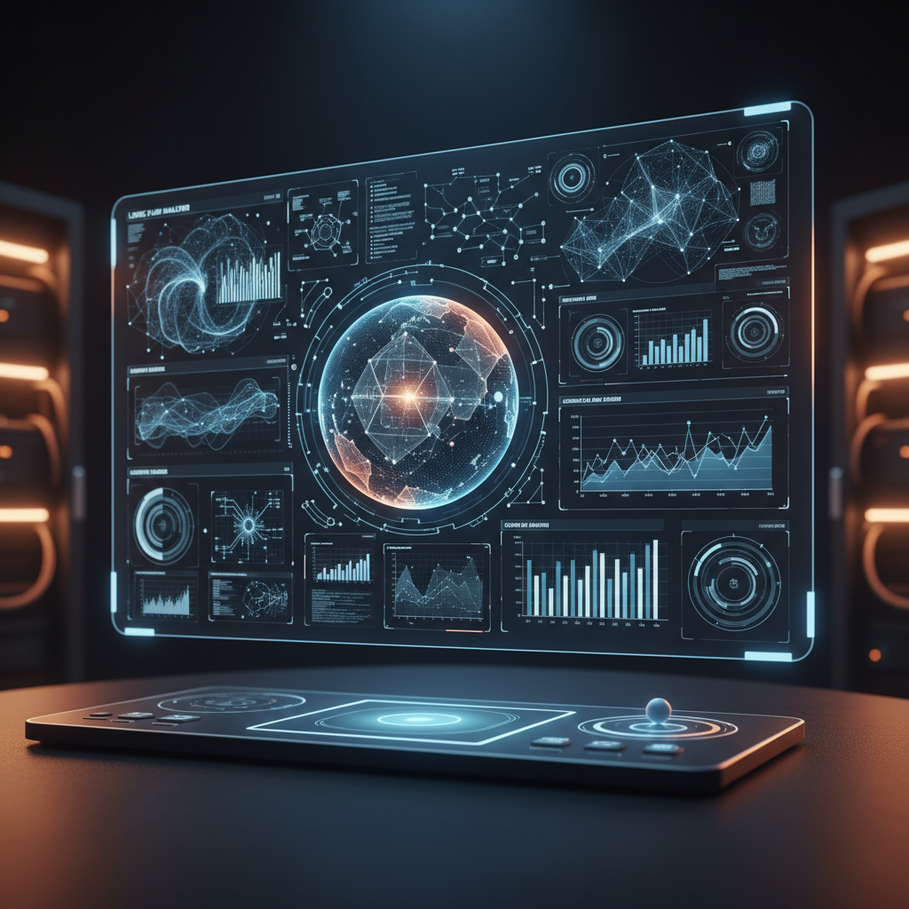 복잡한 데이터를 분석하고 결과를 도출하는 지능형 AI 시스템의 모습