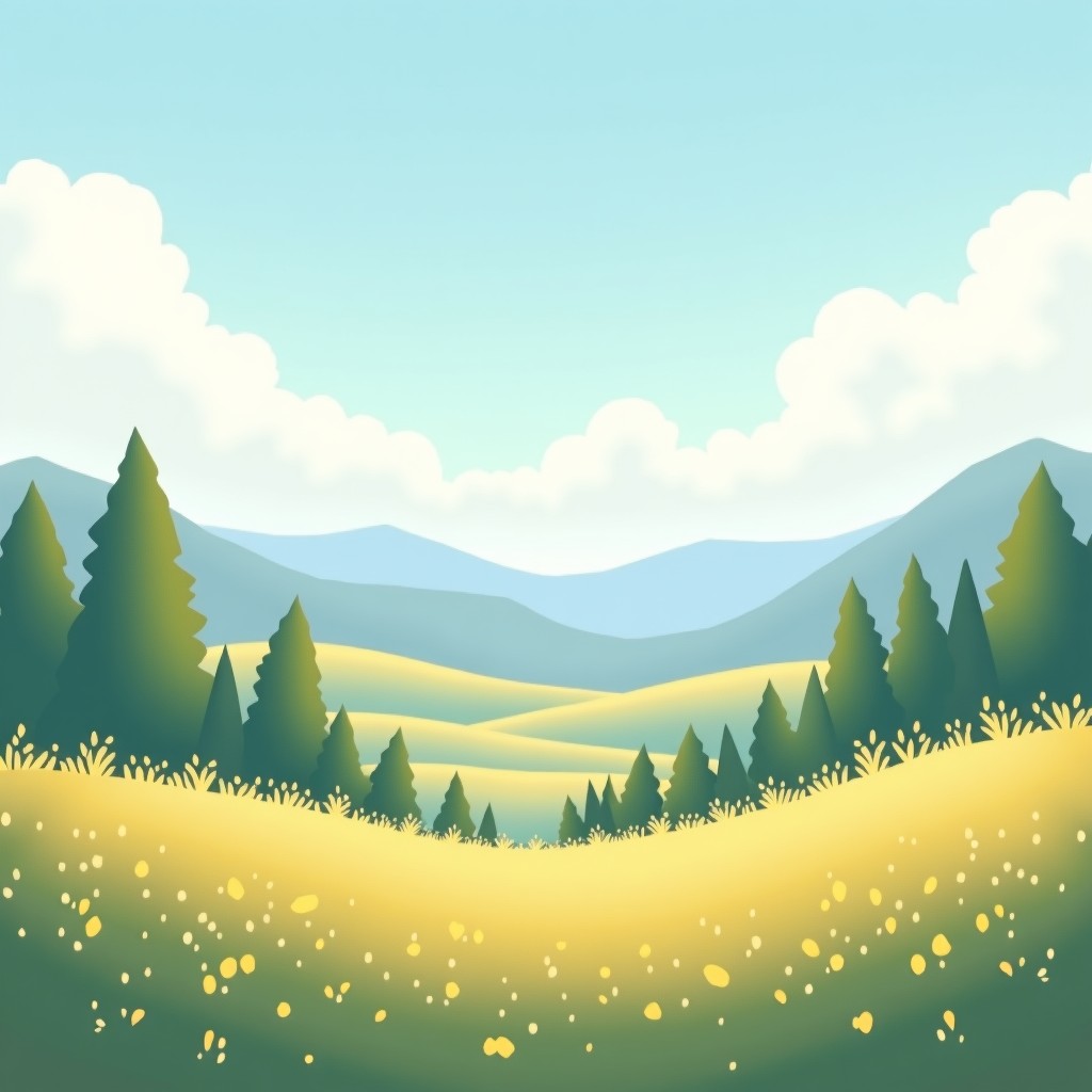A high quality digital illustration of a serene landscape with soft pastel colors, artistic rendering, textured brush strokes, no text, 4:3