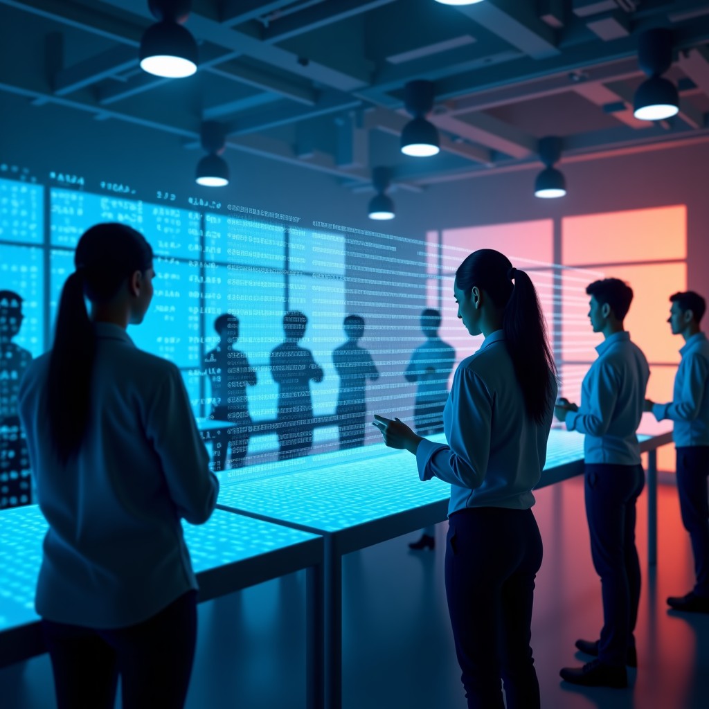 A high-tech digital battlefield representing AI data theft, Anthropic versus Chinese AI firms like DeepSeek, glowing neural networks being extracted, cinematic lighting, futuristic office environment, 4:3