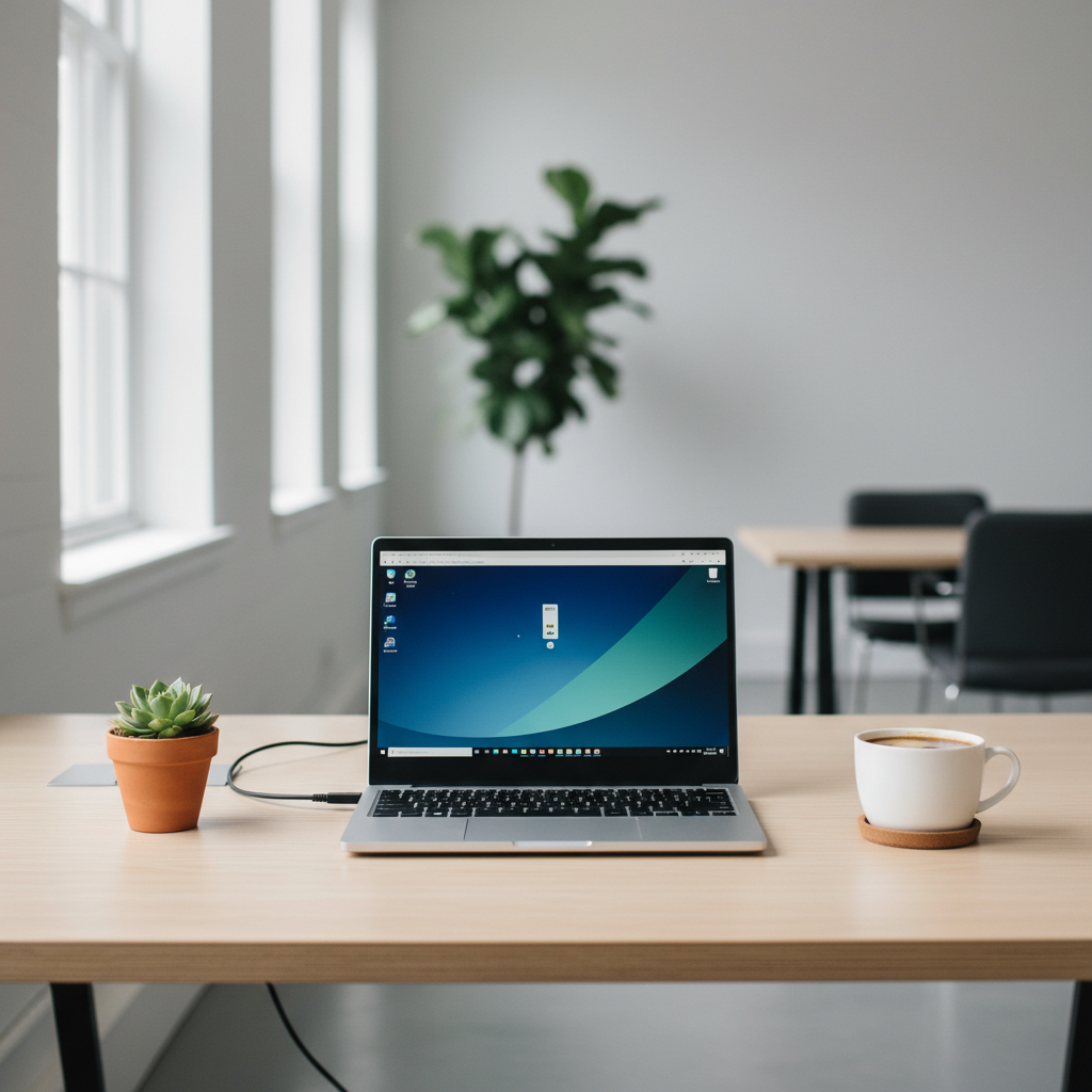 현대적인 사무 공간에 놓인 Framework 노트북