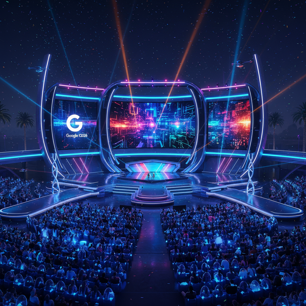 구글 IO 2026 컨퍼런스가 열리는 화려한 야외 무대 전경