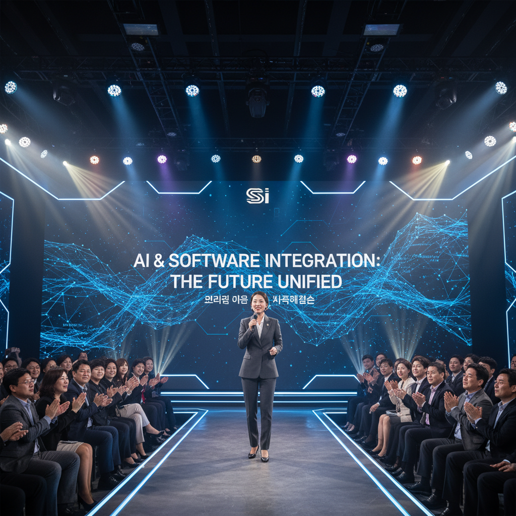 기술 컨퍼런스에서 비전을 설명하는 IT 리더의 모습