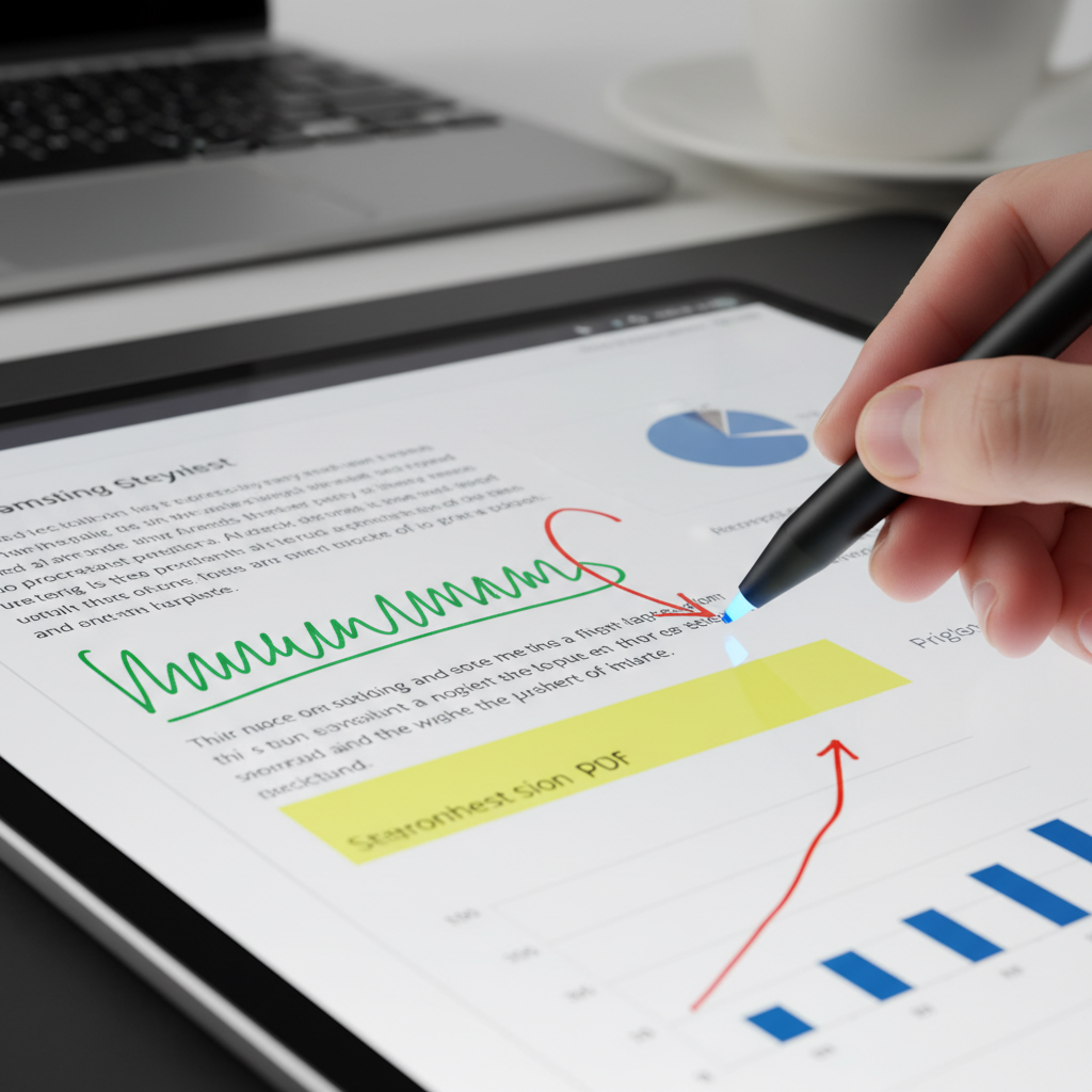 디지털 화면에서 PDF 문서에 주석을 다는 모습