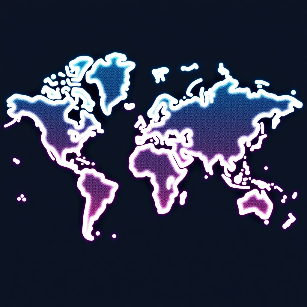 A stylized map of the world with glowing connections between major tech hubs in the US and Asia, digital grid overlay, futuristic data visualization style, 4:3