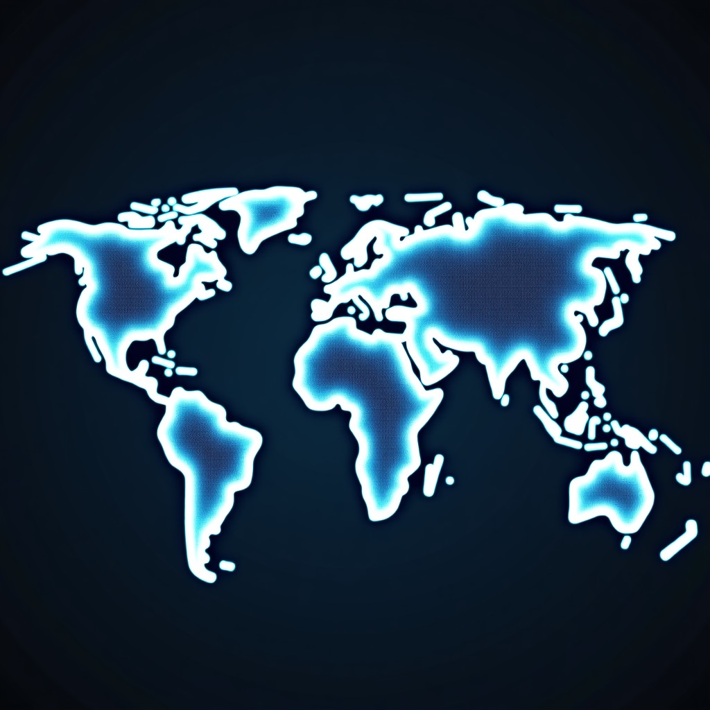 A professional and detailed composition showing a digital map of the world with interconnected nodes representing a global AI network, bright highlights, modern design, 4:3