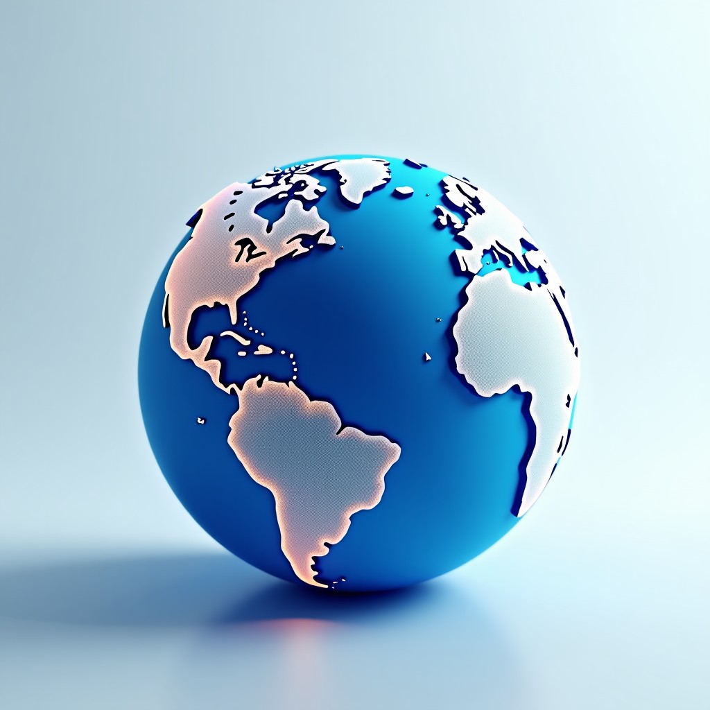 A stylized 3D render of the Earth globe with glowing lines connecting major cities, representing global communication and the end of language barriers, clean white background with subtle blue gradients, high-quality digital art. 4:3