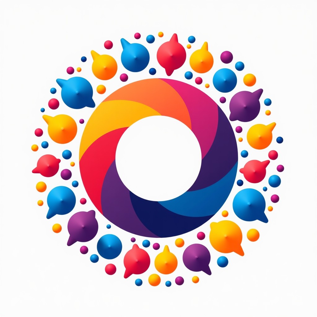 A symbolic representation of an open-source logo amidst a field of various colorful community icons, vibrant and high contrast, clean composition. 1:1