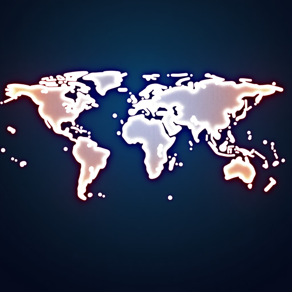 Digital art showing a world map with glowing connection lines representing global B2B lead generation, modern tech aesthetic, detailed composition, 4:3