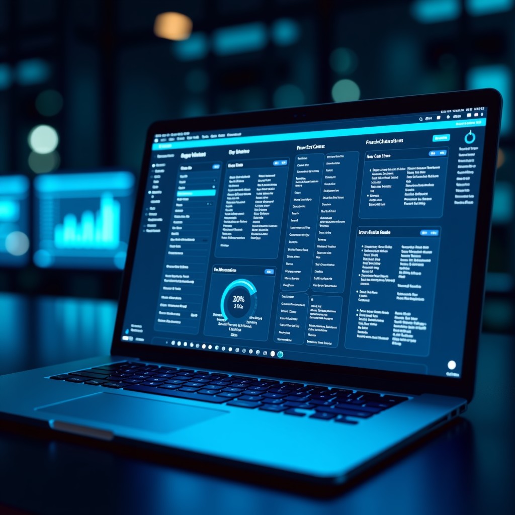 A professional digital interface showing multiple AI agents managing complex business workflows and financial databases, sleek modern technology style, high contrast blue and dark theme, 16:9