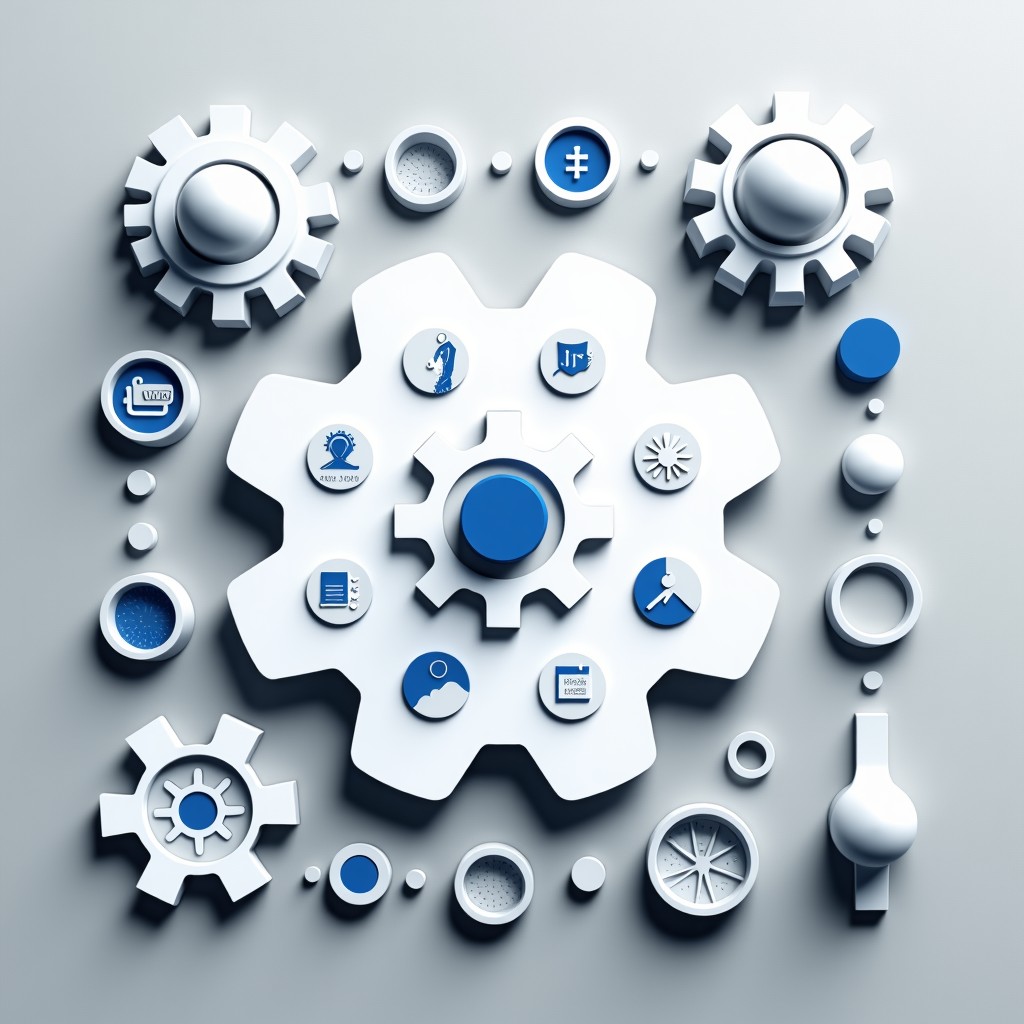 High quality flat lay photography of a modern AI technology infographic, clean light gray textured background, educational and modern mood, top down view, soft even lighting, 16:9