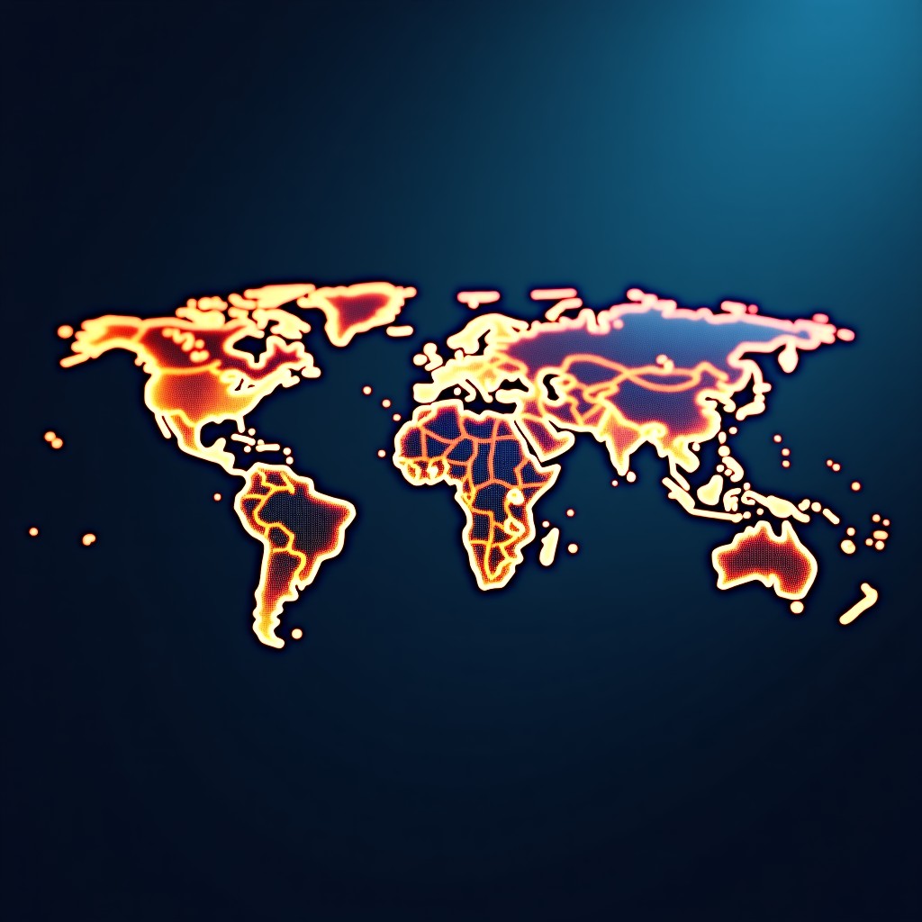 Abstract representation of fast data processing and neural networks, glowing lines connecting global points, dark blue and gold color palette, professional and technological feel, 4:3