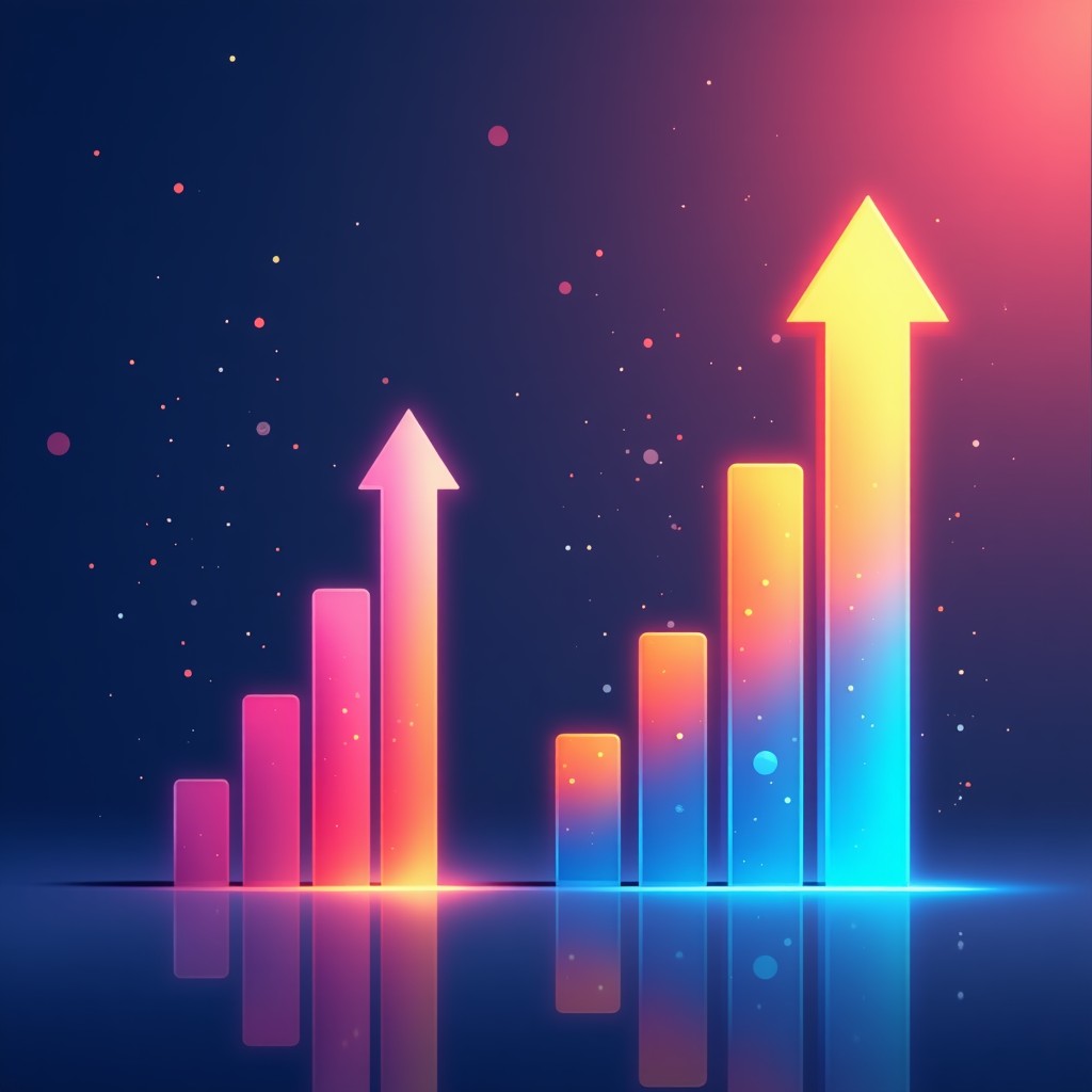 A comparison illustration showing two abstract data visualizations representing growth trends. Modern tech infographic style, vibrant colors, clean lines. 4:3