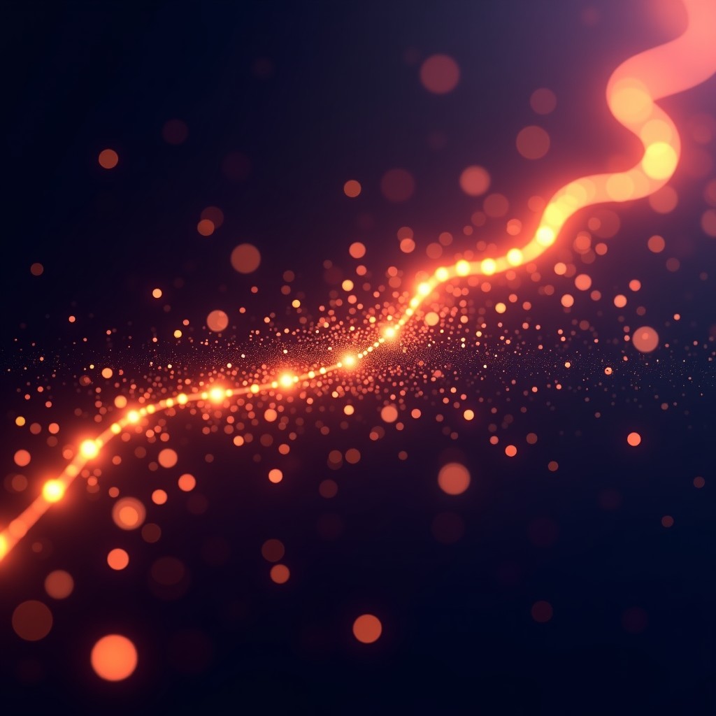 A sophisticated abstract digital artwork representing data efficiency and intelligence. Glowing golden particles converging into a structured neural pathway on a dark deep purple background. High contrast and detailed composition 4:3