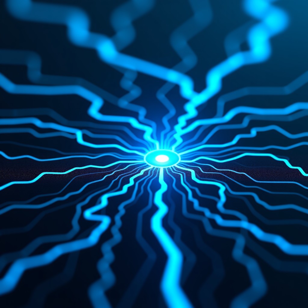 Abstract representation of digital surveillance, blue glowing biometric data lines overlapping a city map, high tech security concept, futuristic and slightly dystopian, high contrast, 4:3