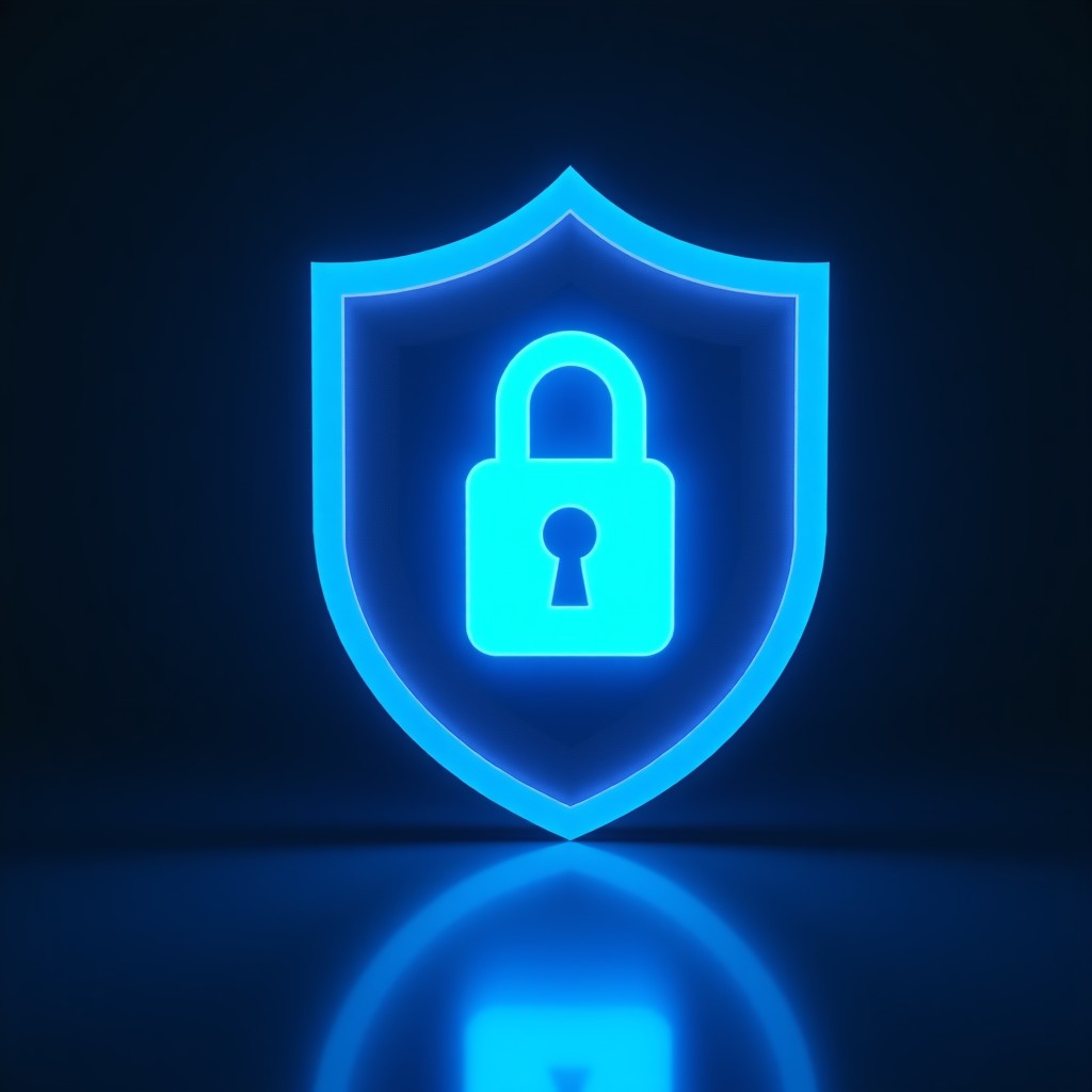 A cinematic image of a classic film reel protected by a glowing blue digital shield and lock icon, representing copyright protection in the AI age, 4:3