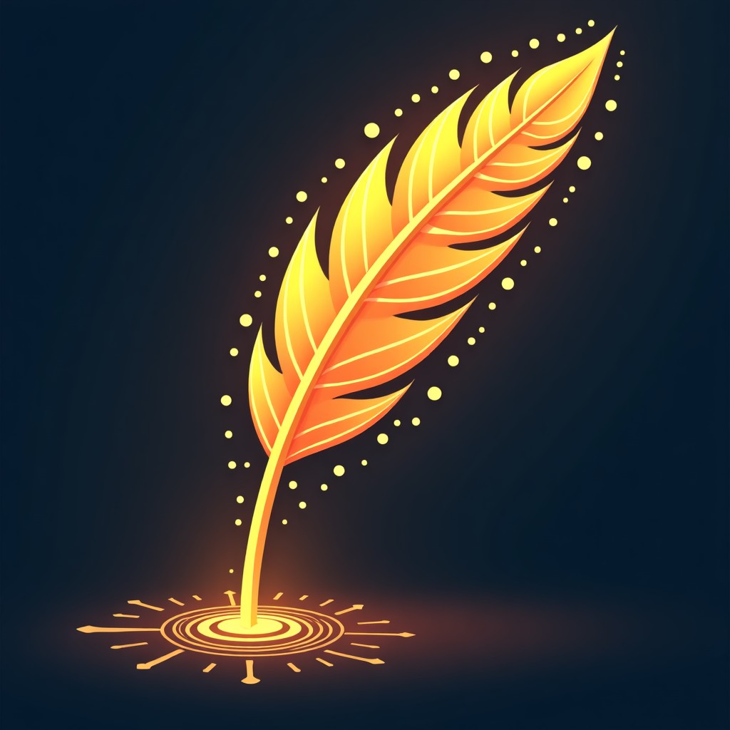 A conceptual illustration of a stylized quill pen transforming into digital circuits, representing the union of traditional publishing and AI technology, soft golden lighting, 4:3