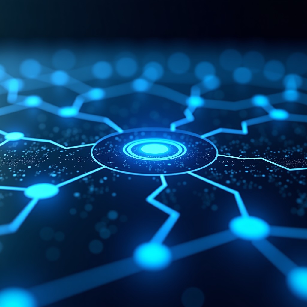 Abstract digital visualization of image metadata and cryptographic signatures, glowing lines connecting digital files, blue and silver tech aesthetic, high contrast, clean layout, 4:3