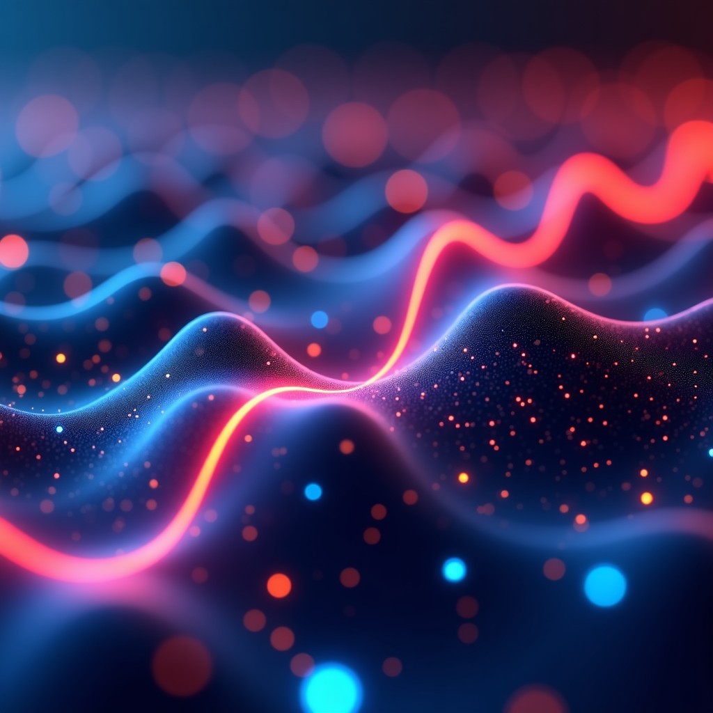 Conceptual image of an AI neural network interface processing vibrant marketing data and video clips. Abstract digital flows representing performance optimization and data science. 4:3