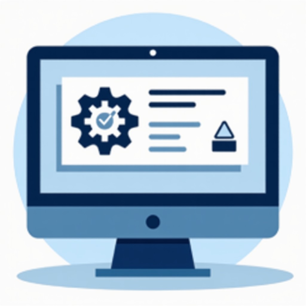 A conceptual illustration of a computer screen showing system recovery options with a gear icon and a drive icon, modern flat design, blue and grey tones, 4:3