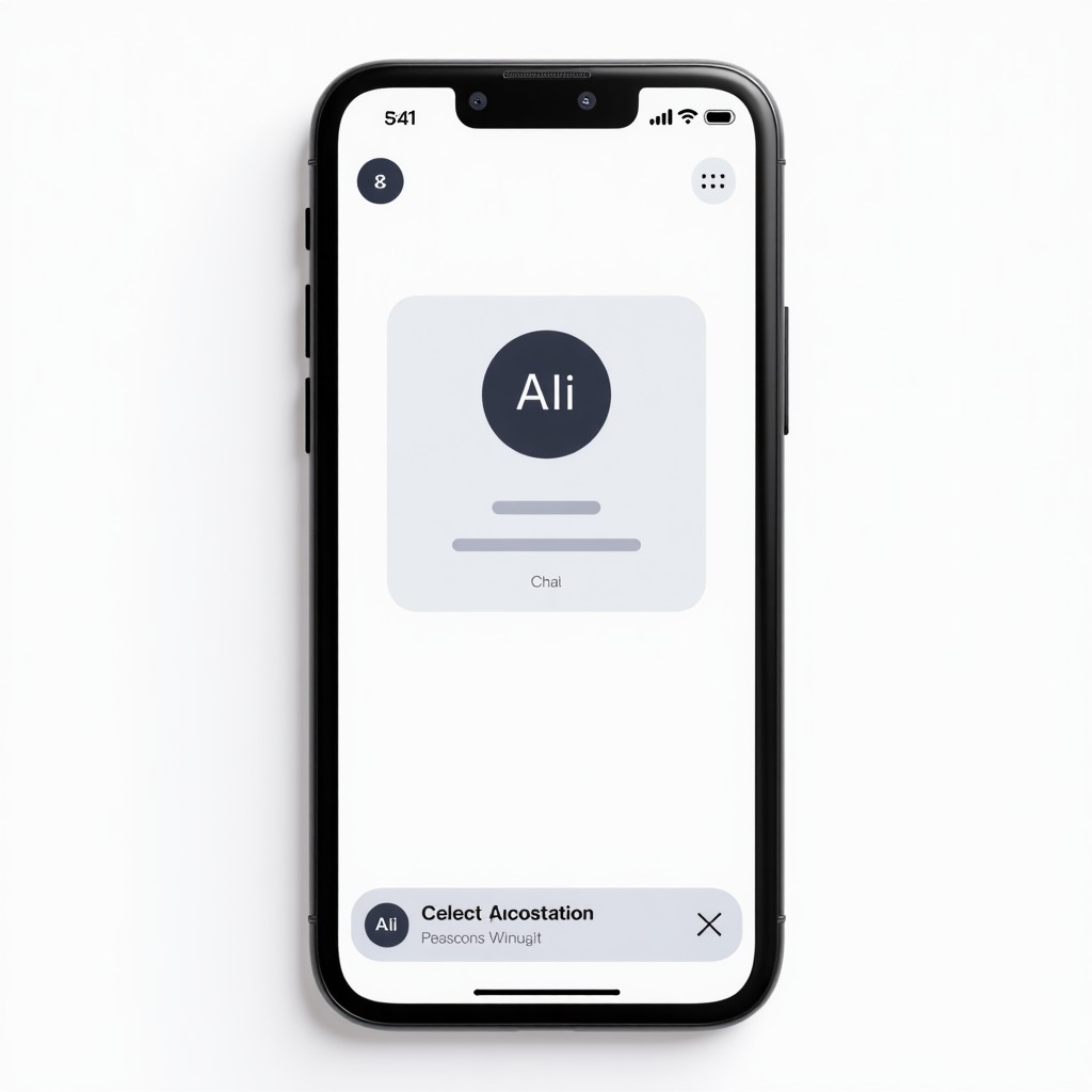 A smartphone screen showing a chat interface with an AI assistant icon and a warning notification at the bottom. 4:3