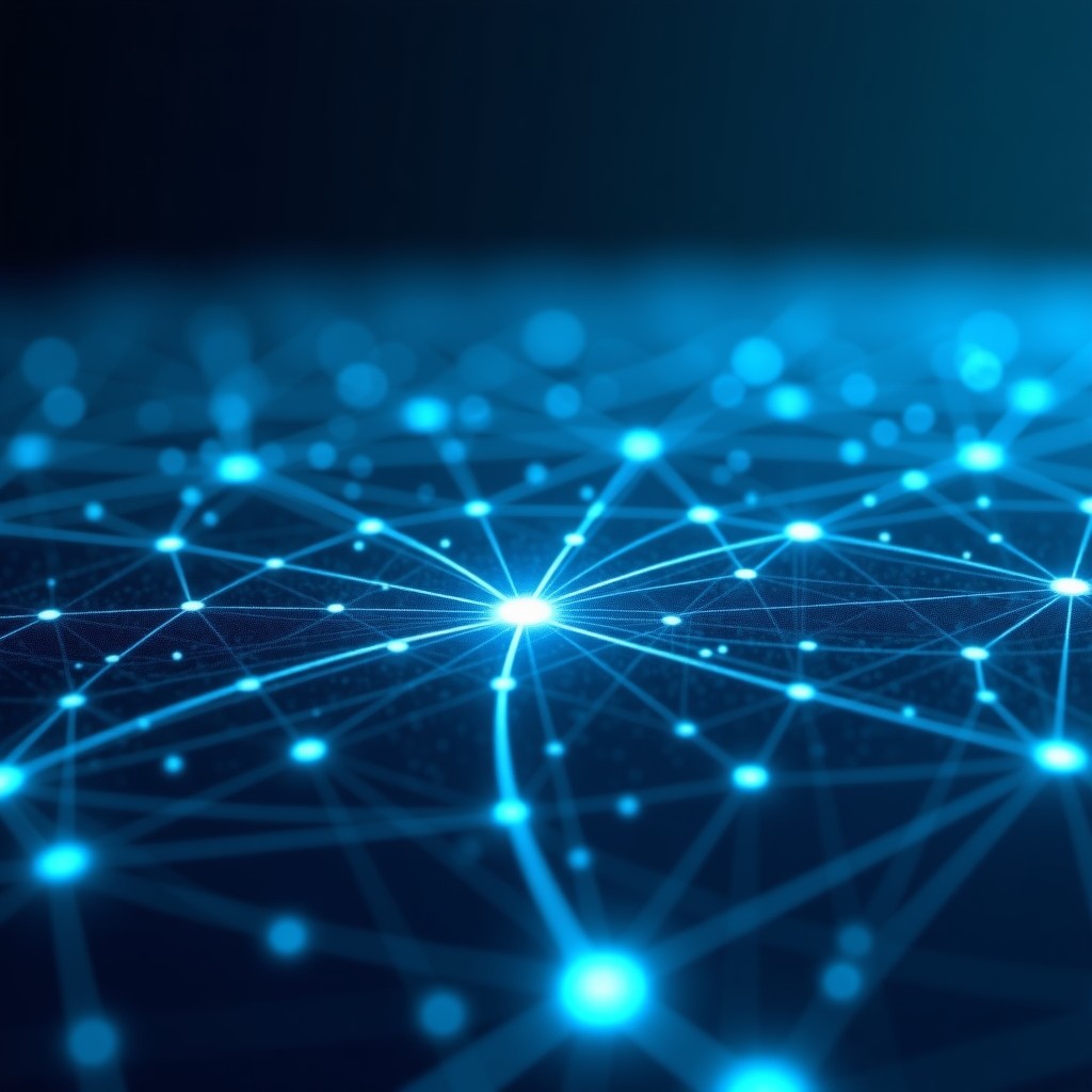 A digital interface showing a complex scheduling system for a court. Neural network connections and data points overlay a faint image of a courtroom. The design is clean, professional, and high-tech with blue and white tones. 1:1