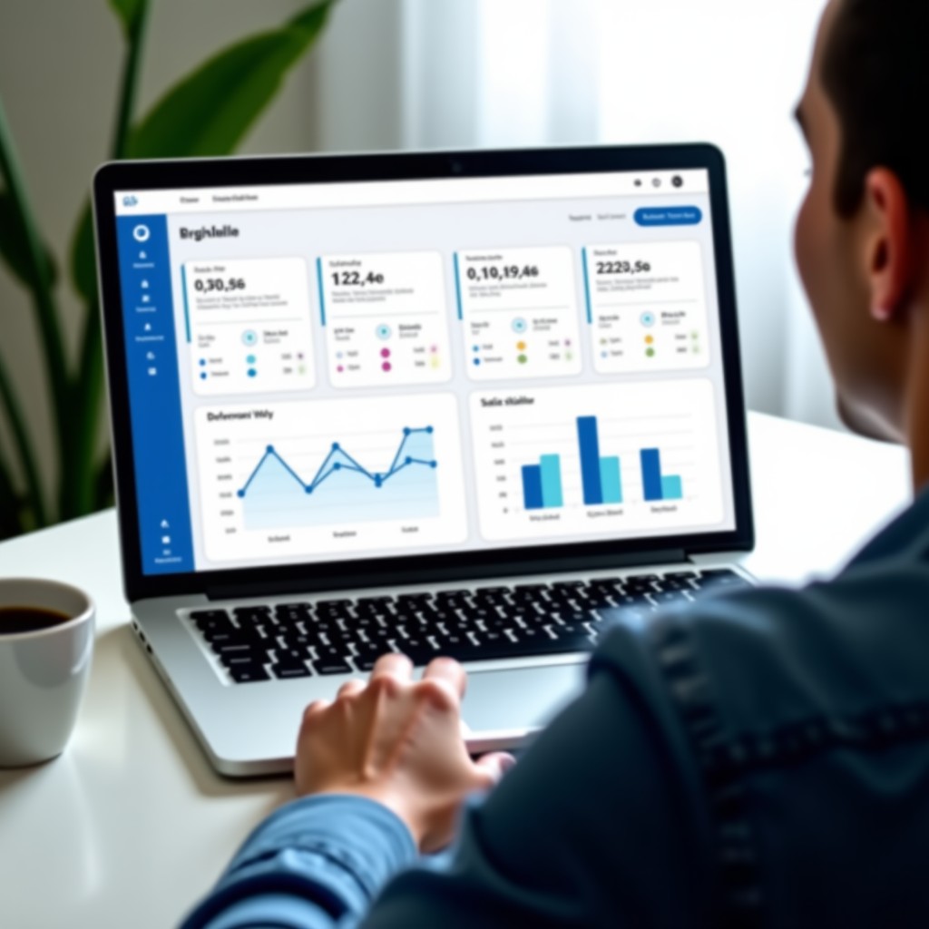 A clean and simple modern web dashboard interface for cloud management, minimalist design, soft lighting, person working on a laptop, 4:3