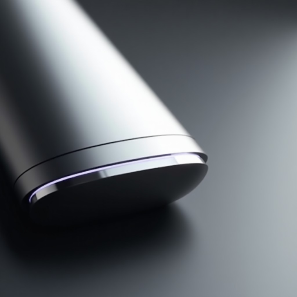 Close-up of a high-tech device showing premium metallic textures and smooth curves, inspired by Jony Ive design philosophy, soft studio lighting, focused on craftsmanship and material quality, 4:3