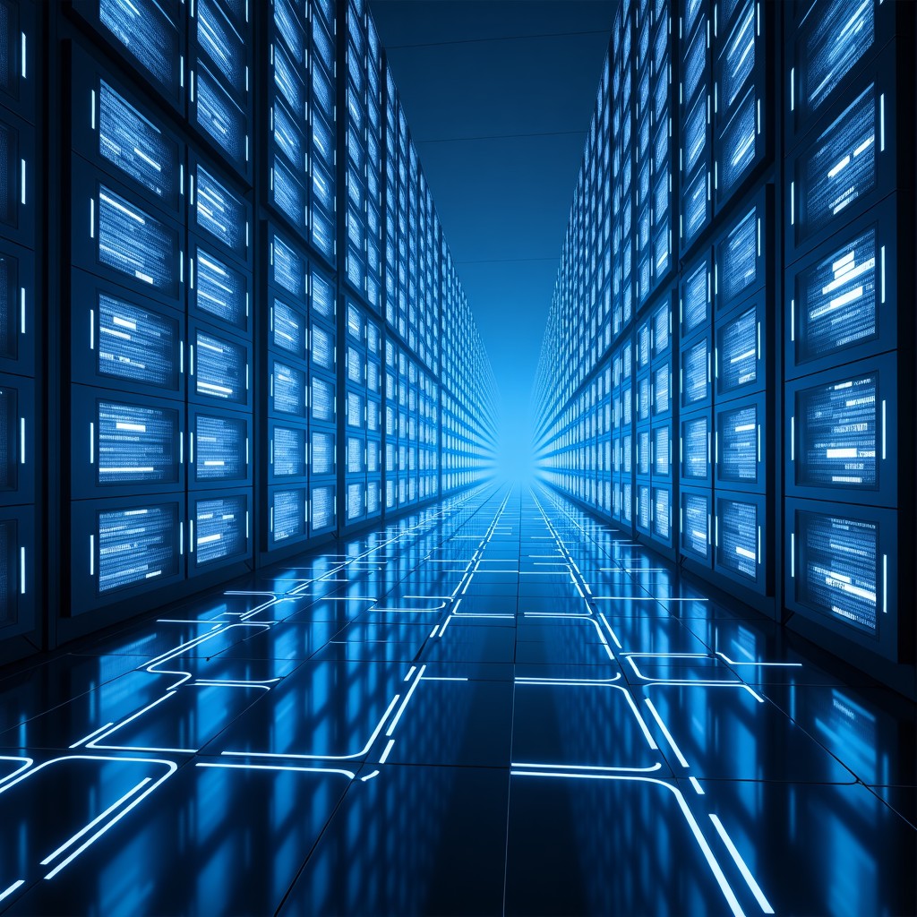 Massive space data center structure composed of thousands of tiles, floating in deep space, 50 meters wide, epic scale, 4:3