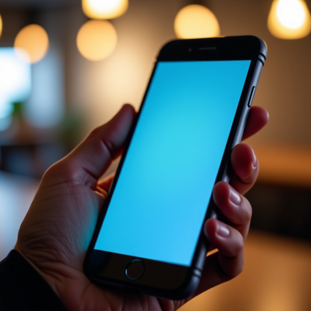 Close up shot of a hand holding a smartphone with a clean productivity app interface, blurred background, realistic lighting, 4:3