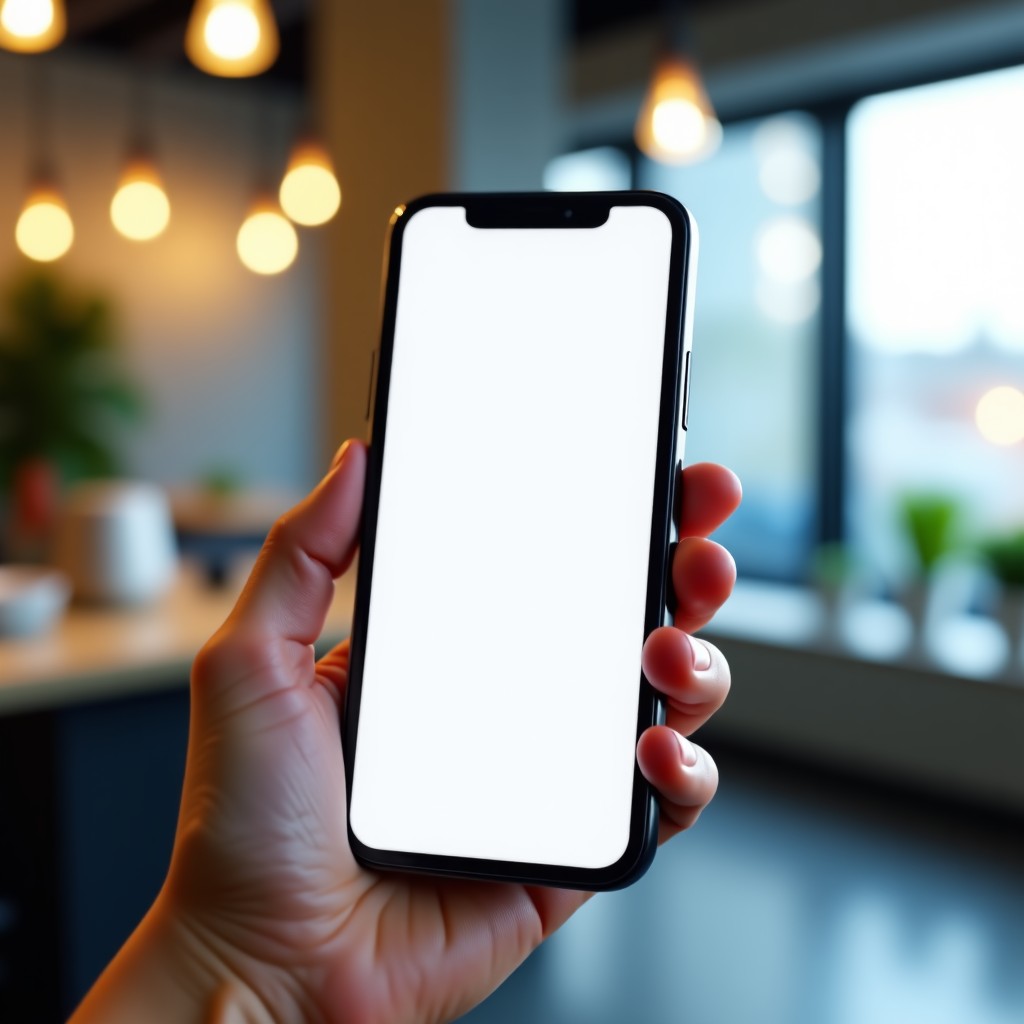 A sleek smartphone displaying a modern AI chatbot interface with a clean and minimalist design. The phone is held by a person in a bright and contemporary setting. High quality photography. 4:3