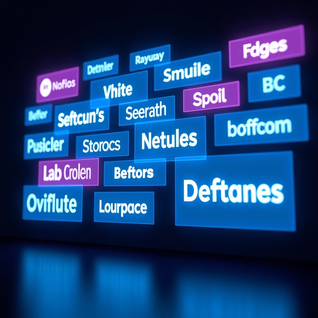 A high-tech digital interface showing overlapping logos of various streaming services on multiple sleek screens, glowing blue and purple light, futuristic atmosphere, high contrast, 4:3