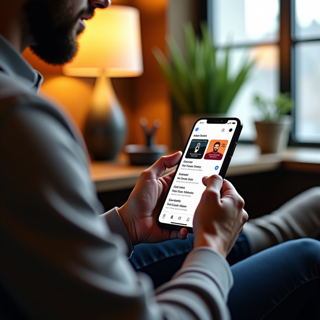 A person using a modern smartphone app with a clean interface showing music lyrics and album art. The atmosphere is bright and contemporary. Spotify style aesthetics. 4:3