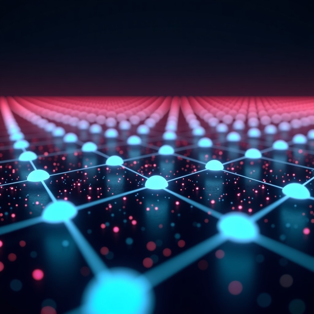 Abstract representation of artificial intelligence making errors, digital glitches on a glowing network of nodes, high contrast, futuristic and conceptual, 1:1