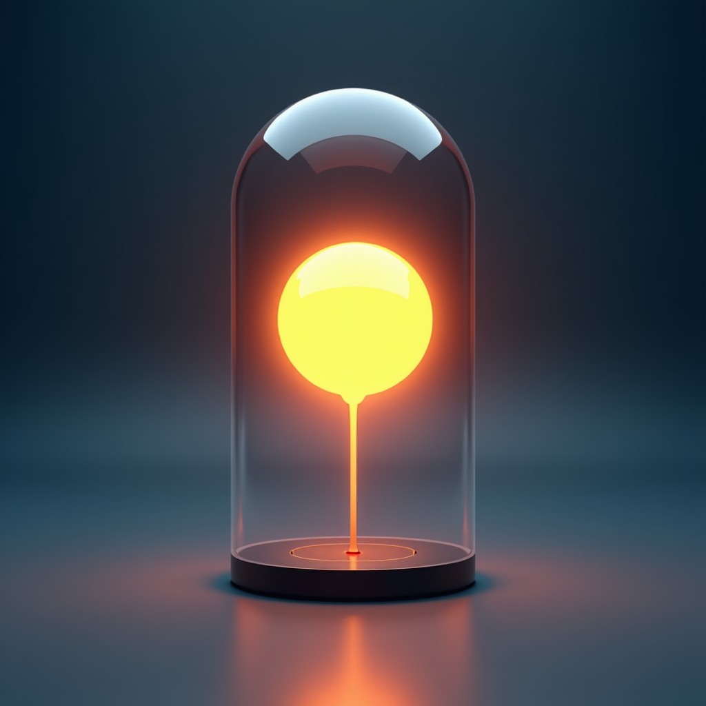 A sleek minimalist representation of an artificial intelligence entity manifesting as a glowing core within a futuristic glass structure 1:1