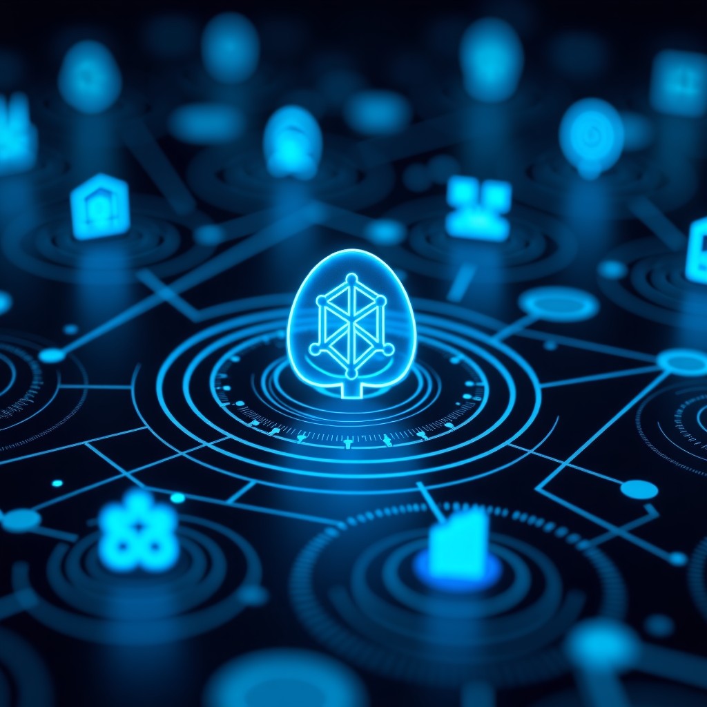 A clean and sophisticated digital workspace showing various AI icons and neural network patterns, bright and balanced lighting, high contrast, modern layout, 4:3